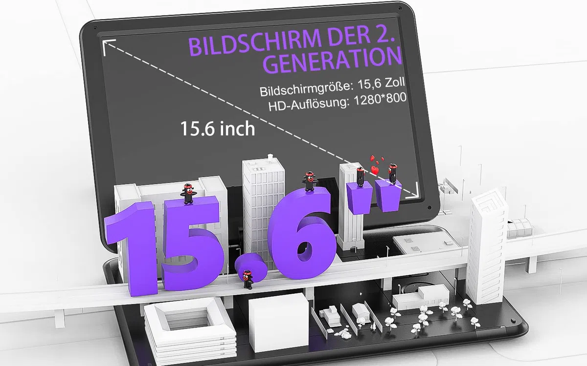 17,5’’ Tragbarer DVD Player mit 15,6’’ HD Display, 6 Stunden Wiederaufladbare Batterie, Unterstützung für USB/SD-Karte/AV-Übertragung, Sync TV/Projektor Bildschirm, Schwarz
