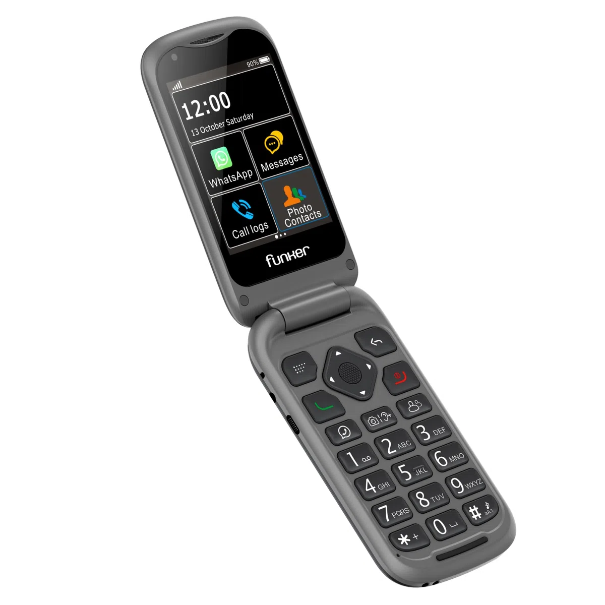 Funker E480 4G-Telefon für Senioren mit WhatsApp und Videoanrufen, SOS- und GPS-Taste, große Tasten, 7,1 cm (2,8 Zoll) Touchscreen, hohe Lautstärke, Handy mit einfach zu bedienender Abdeckung, Schwarz