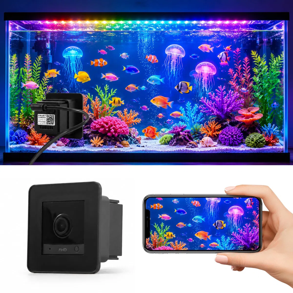 2K-Aquariumkamera mit Blendschutzobjektiv, 140°-Weitwinkel-WLAN-Aquariumkamera, KI-Bewegungserkennung, Zwei-Wege-Audio, Nachtsicht für Reptilien-Terrarium