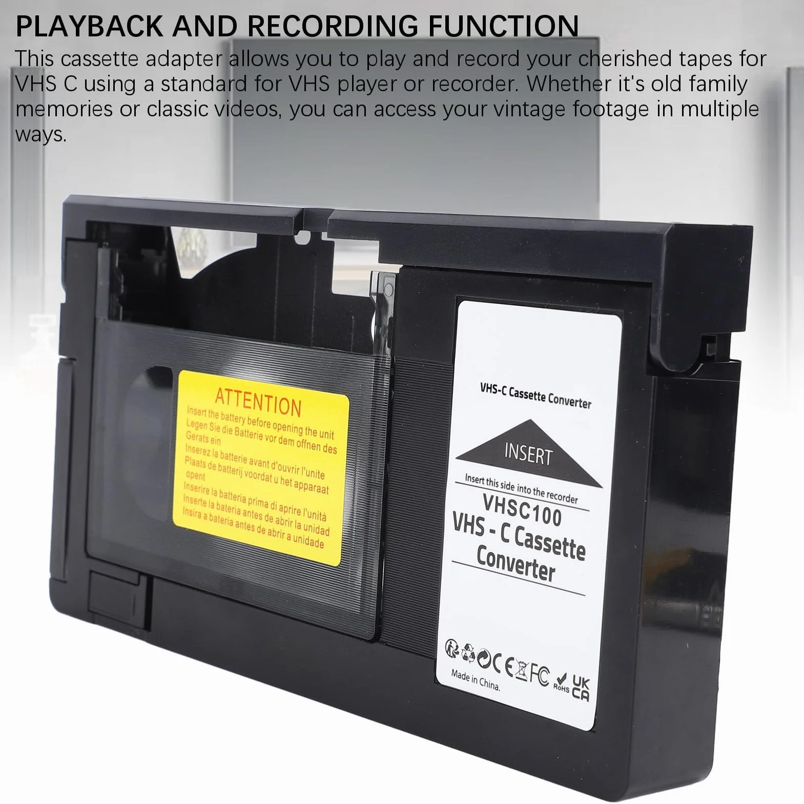 Vikye VHS-C-Kassettenadapter, S-VHS-C S-Kassettenrekorder mit Elektrischer Ladung für die Konvertierung von -Playern in Digitale