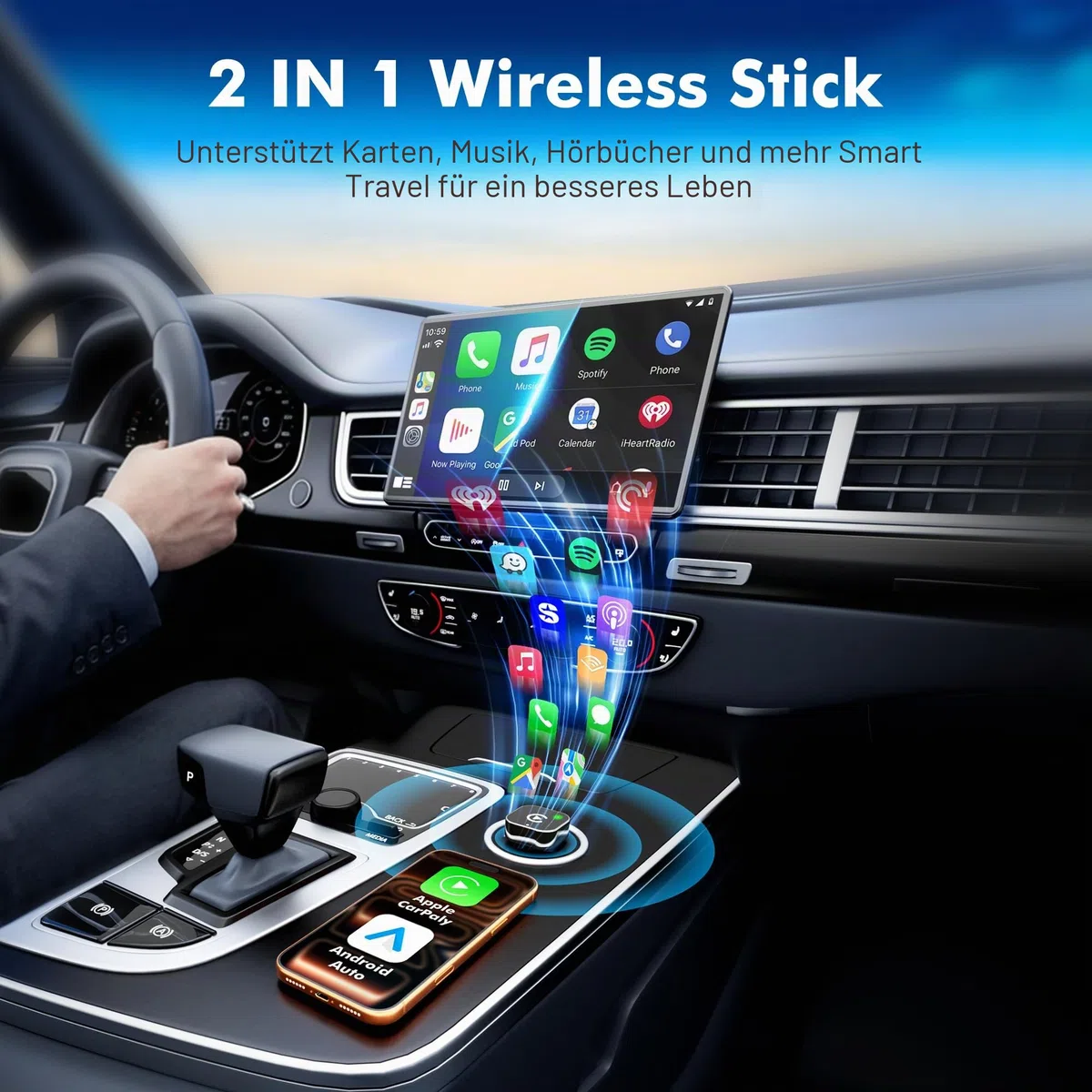 2026 Update 2-IN-1 Wireless CarPlay & Android Auto Adapter, Kabelloses CarPlay für iPhone & Android, Plug & Play, 5GHz No Delay, Auto Connect, USB-A & USB-C, für CarPlay-Fahrzeuge ab 2016