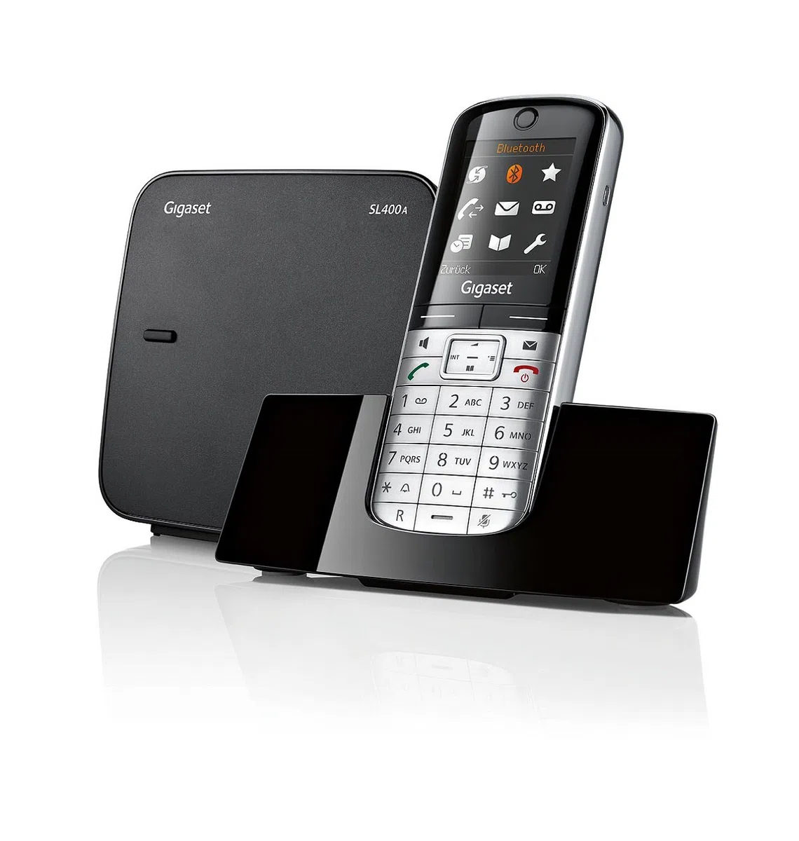 Gigaset SL400A High End Schnurlostelefon (4,6cm (1,8 Zoll) TFT-Farbdisplay, Anrufbeantworter, USB-Anschluss, Bluetooth)metall / schwarz