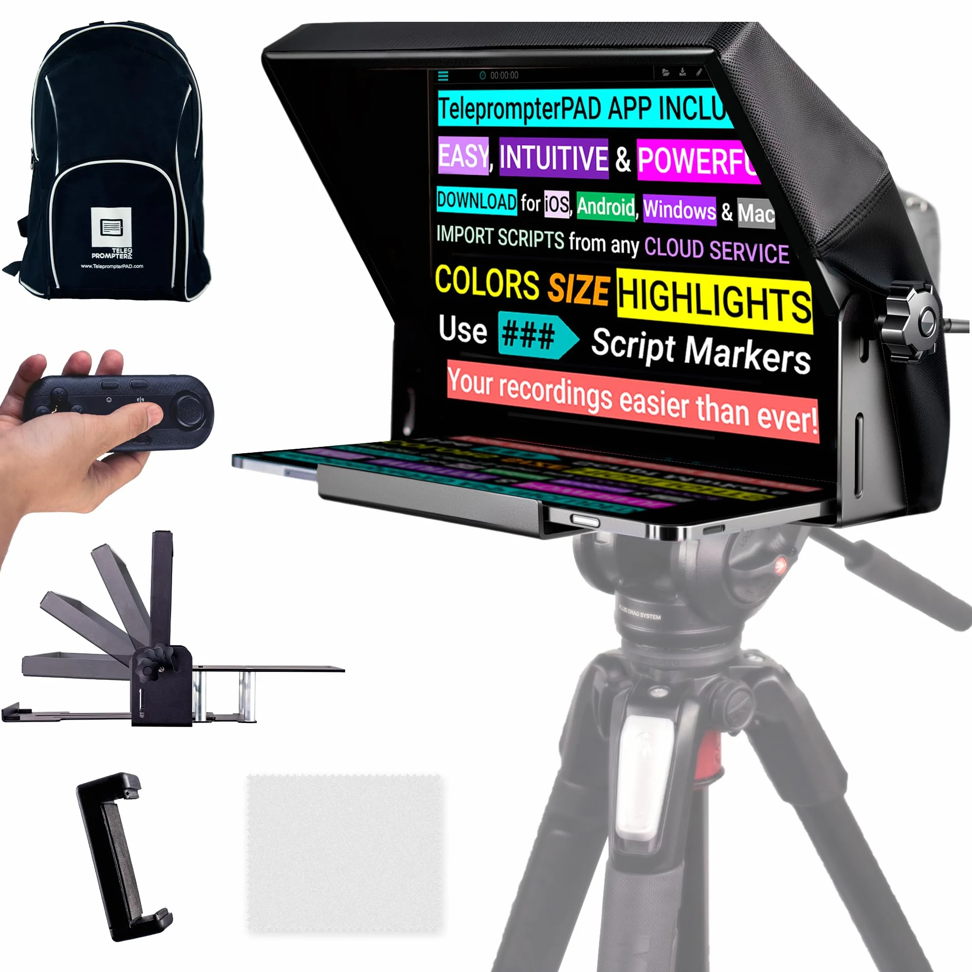 iLight PRO 12" Autocue Teleprompter iPad Tablet - Kit Teleprompter für Video mit Fernbedienung, APP & Tragetasche, Beam Splitter Prompter DSLR, iPhone, APP für Apple Android Mac Win