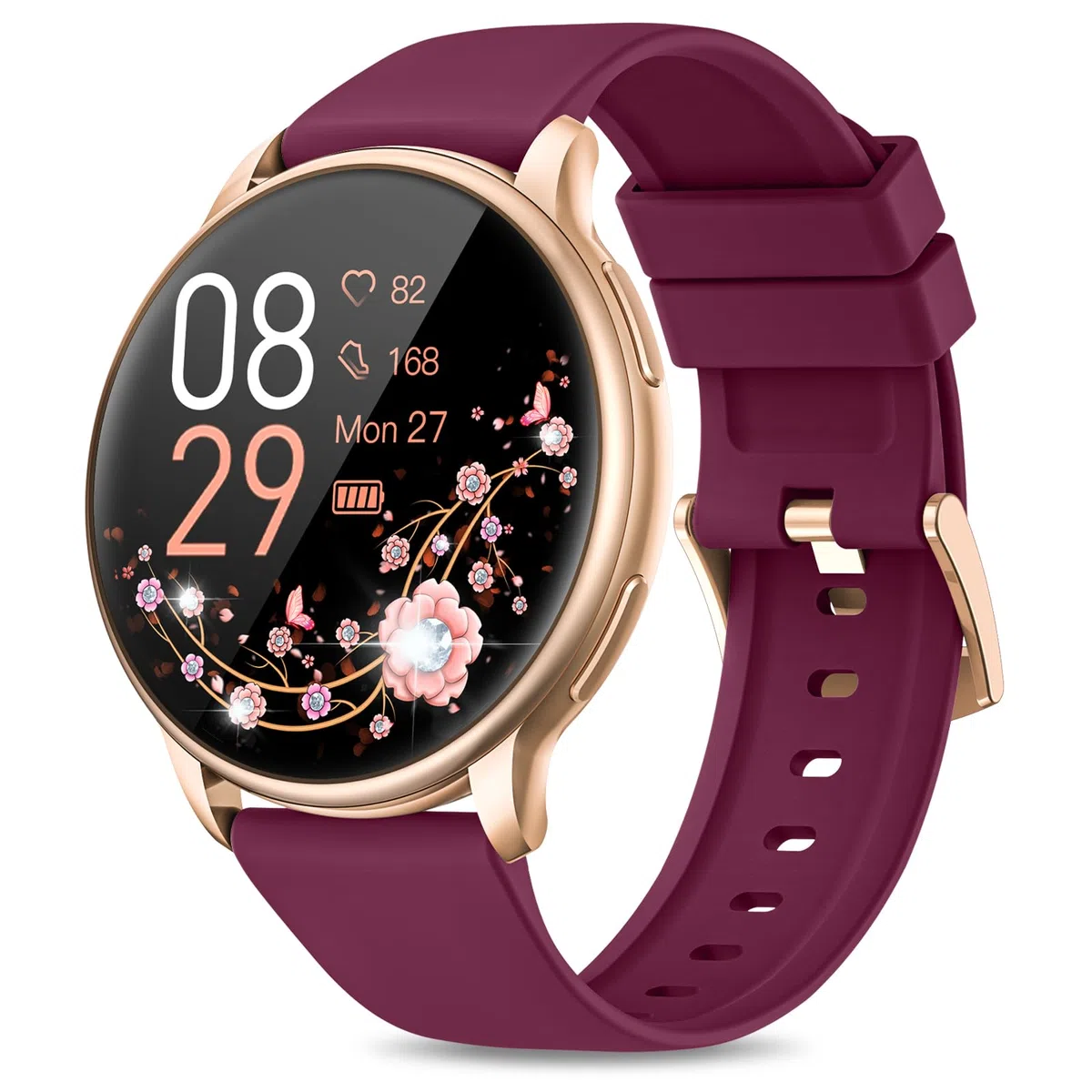 RUXINGX Smartwatch Damen 1.27" HD Touch Screen, SpO2 Pulsuhr Fitness Tracker IP68 Lila