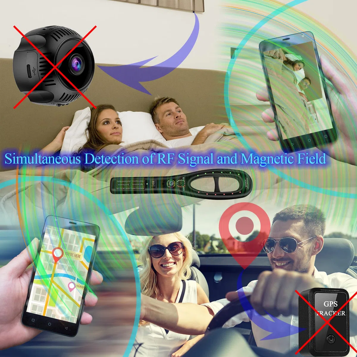 Wanzen Detektor, Kamera Finder & GPS Tracker Finder, RF Scanner mit Magneterkennung für Auto, Hotel, Büro, Zuhause und Reisen, Tragbar, Wiederaufladbar, Schwarz