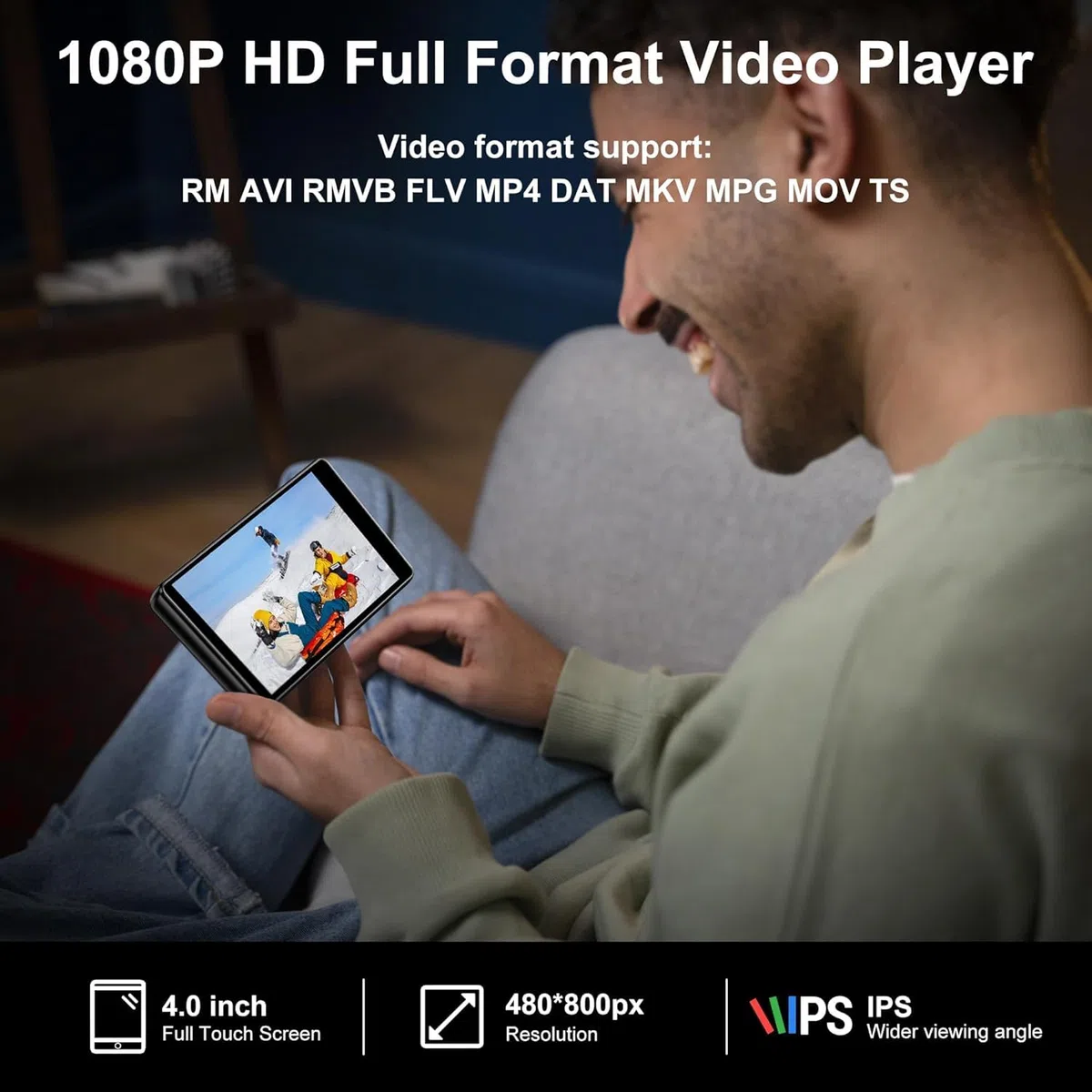 SWOFY Android MP3 & MP4 Player, 4,0-Zoll-Touchscreen mit Bluetooth & WLAN, unterstützt Spotify, Pandora, Amazon Music, Libby, Audible und Browser, Speicher erweiterbar bis 1TB, Schwarz