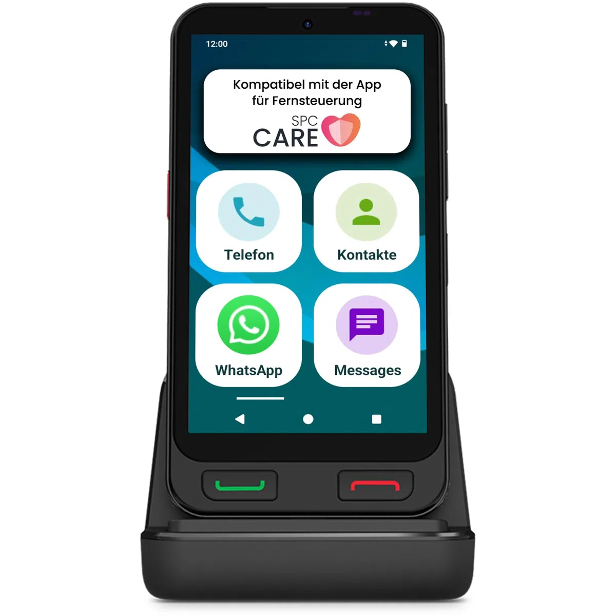 SPC Zeus 2 + Handyhülle | Smartphone für Senioren Kompatible mit App Fernverwaltung und -ortung | Easy-Mode, physische Tasten, XXL-Symbole | 5" Display, Dual-Kamera, 64GB | Ladestation, SOS-Taste