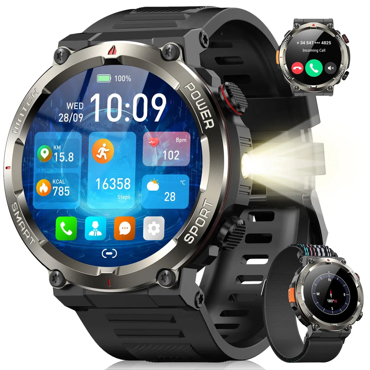 Blackview Herren Smartwatch IP68 Wasserdicht 100 Tage Akku 1,45'' Touchscreen Bluetooth-Anruf Herzfrequenz Schlafanalyse Sportuhr 100+ Sportmodi