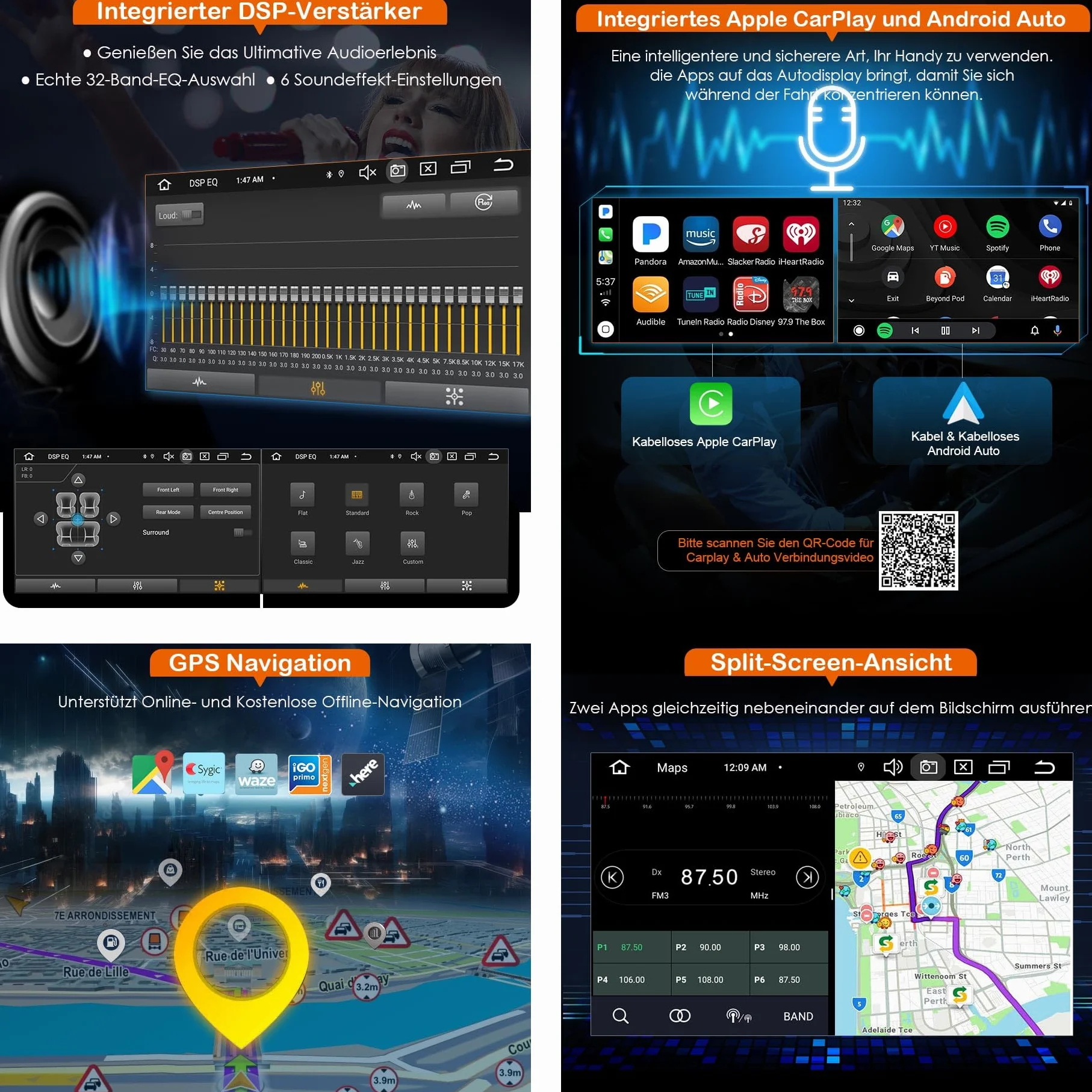 Erisin 8-Kern 4GB+64GB Android 16 Autoradio GPS Navi für Mercedes Benz C-Klasse W203 CLC Klasse W203 C180 G-Klasse W463 Unterstützt Bluetooth 7 Zoll Touchscreen CarPlay Android Auto DAB+ WiFi Canbus