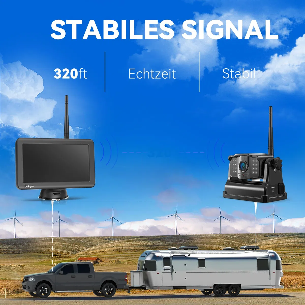 eRapta 5" LCD Kabellos Digital Rückfahrkamera Set, 1080P Monitor, 9600mAh Akku, IP69K Wasserdicht für Auto LKW Van SUV Wohnmobil