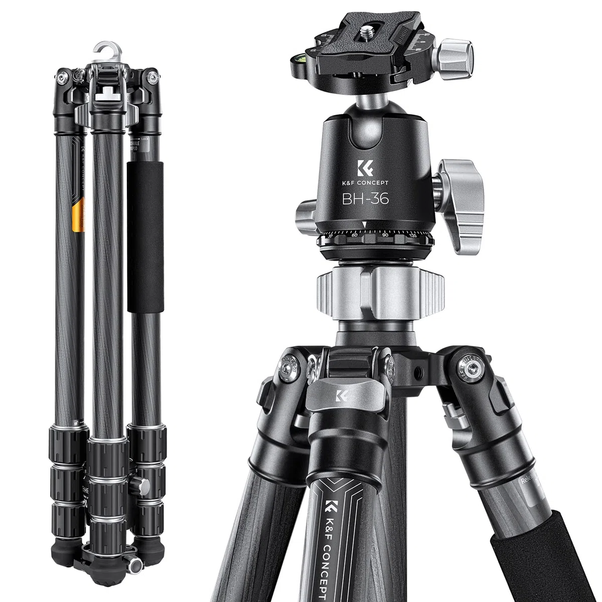 K&F CONCEPT X-Series Carbon Stativ 172cm Kamera Stativ 36mm Metallkugelkopf 16KG Tragfähigkeit Tripod X284C4+BH-36