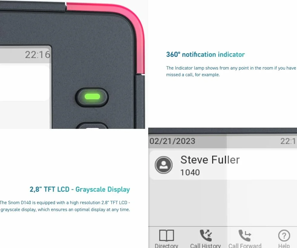 Snom D150 Schiefergraues IP Desk-Festnetztelefon, 2 SIP-IdentitäTen, Gigabit Ethernet, PoE, 2,8 Graustufen TFT LCD, SmartLabel-Funktionstasten, HD-Audio, FritzFon, Fritzbox Kompatibel