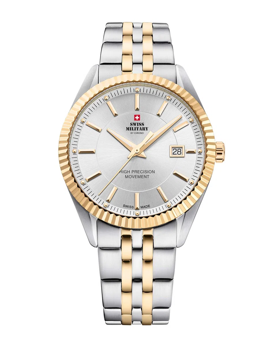 Swiss Military by Chrono Herren Uhr Armbanduhr Quarzwerk mit Edelstahl Metallarmband Analoge Herrenuhr Silber Gold SM34065.05