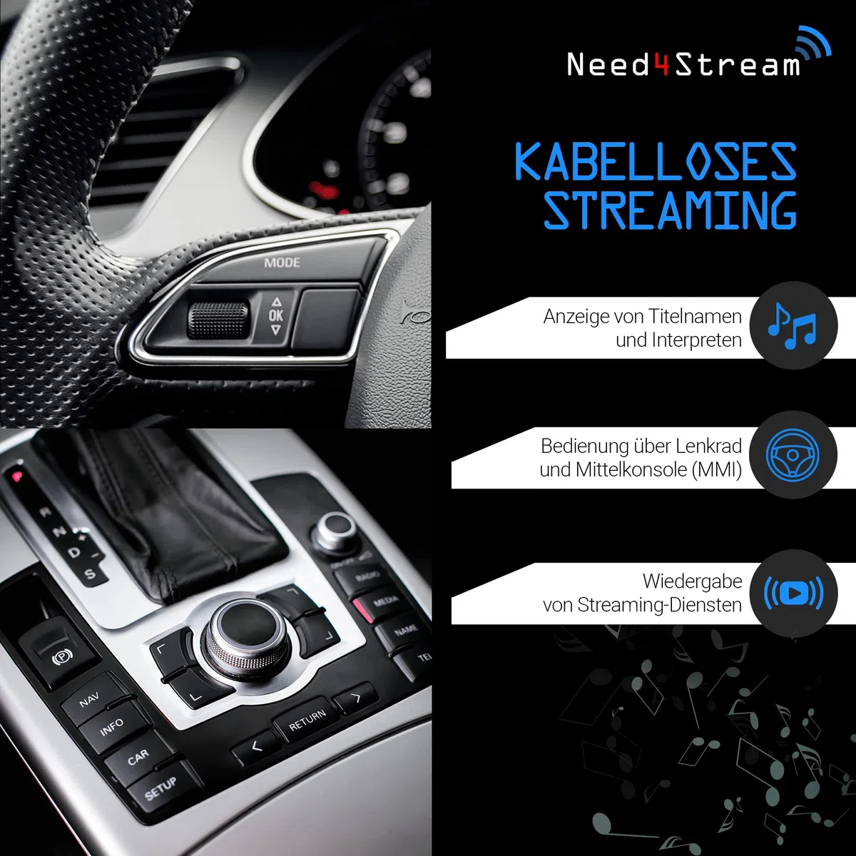 N4S73614 A2DP Bluetooth Audio Interface mit Titelanzeige für MMI 2G, kompatibel mit Audi A4 8K, A5 8T/8F, A6 4F, Q7 4L, A8 4E, kompatibel mit iPhone, Android und Streamingdiensten