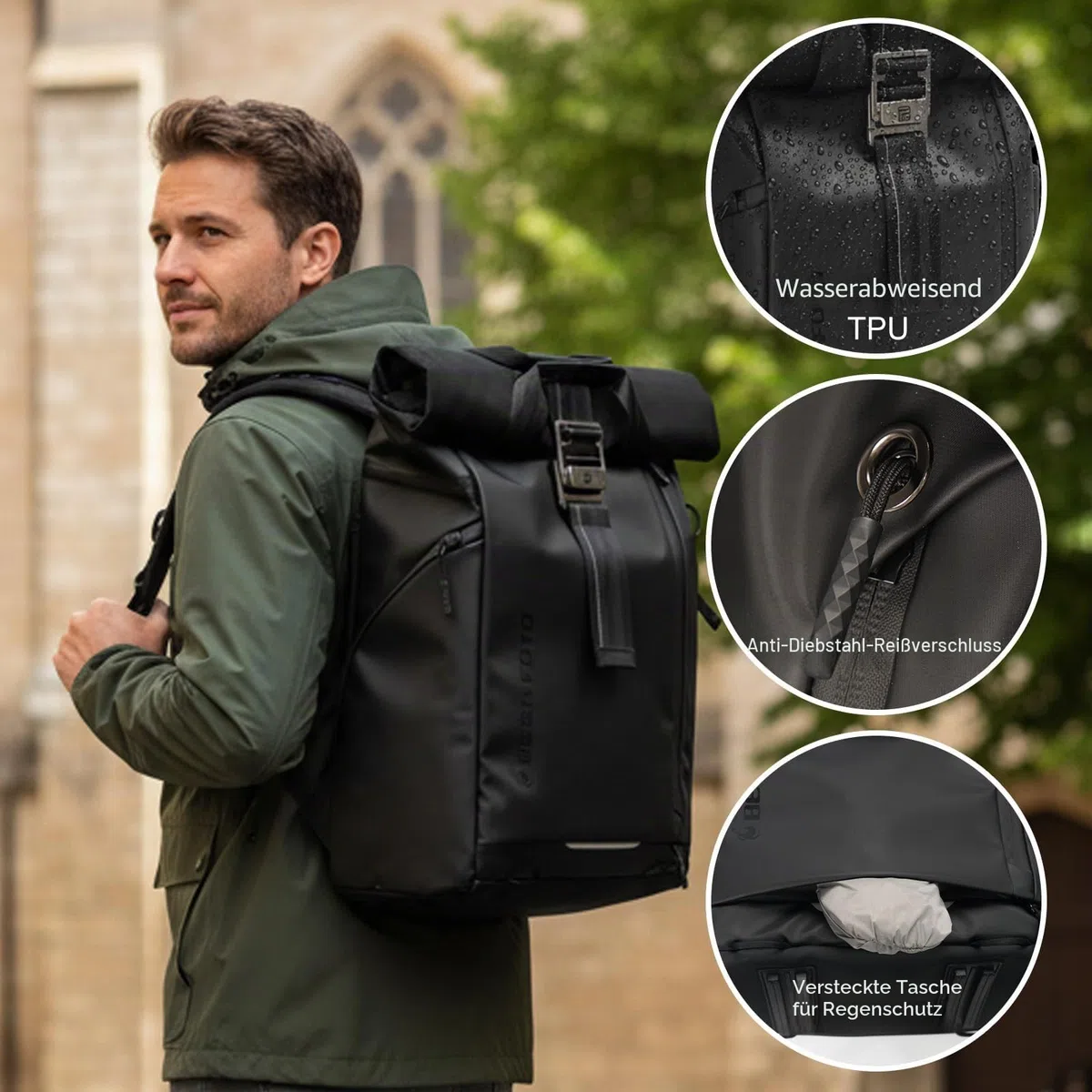 Besnfoto Kamerarucksack Wasserdicht, Fototasche Kameratasche für DSLR SLR spiegellose Kamera mit Laptopfach Stativhalter große Kapazität für Wandern Reisen Herren