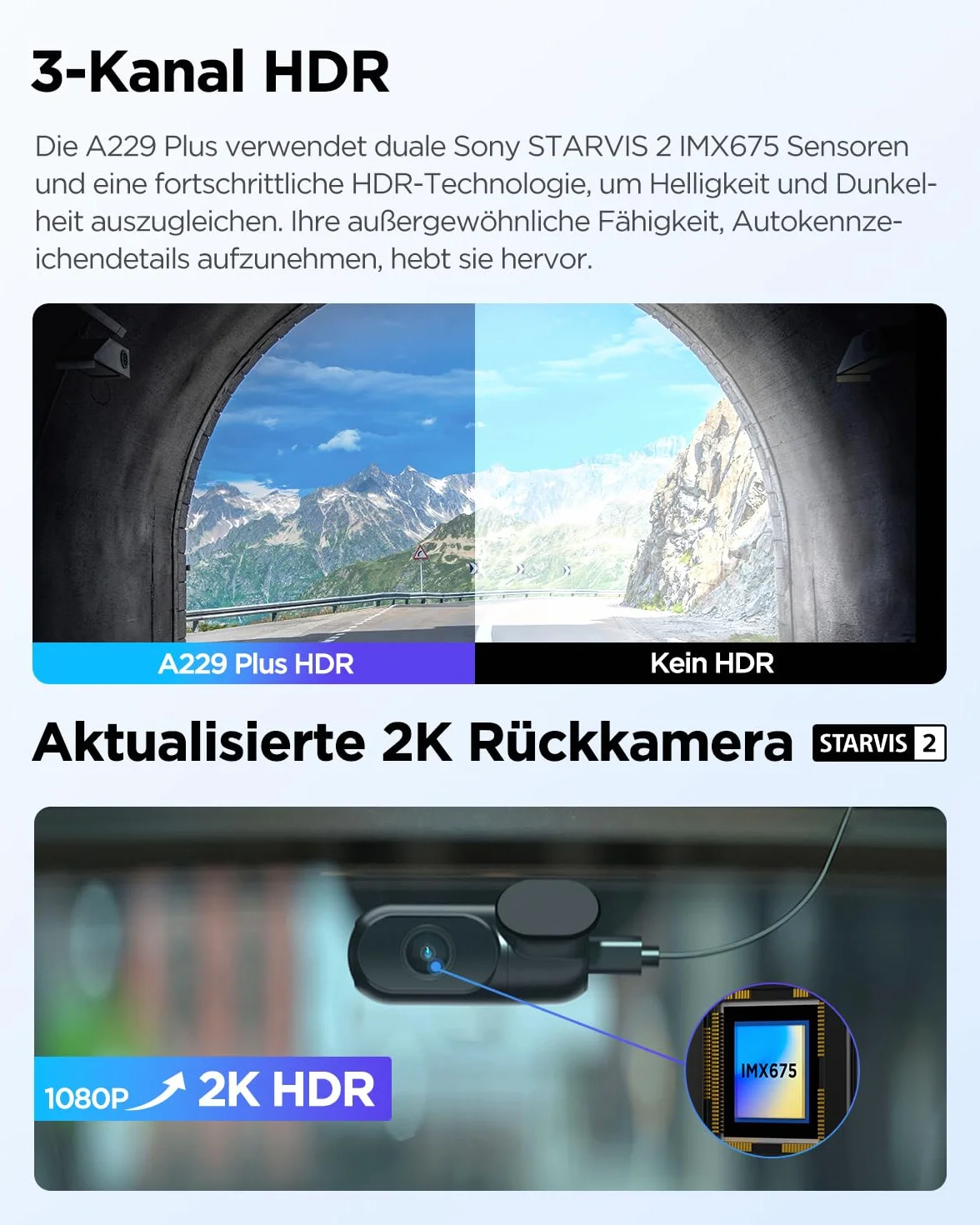 VIOFO A229 Plus 3 Lens 2K + 2K + 1080P, Dual STARVIS 2, HDR Vorne hinten Dashcam Auto, Sprachsteuerung & 5GHz Wi-Fi WLAN Autokamera, Ultrapräzises GPS, Super Nachtsicht 2.0, Sprachausgabe, 512 GB Max
