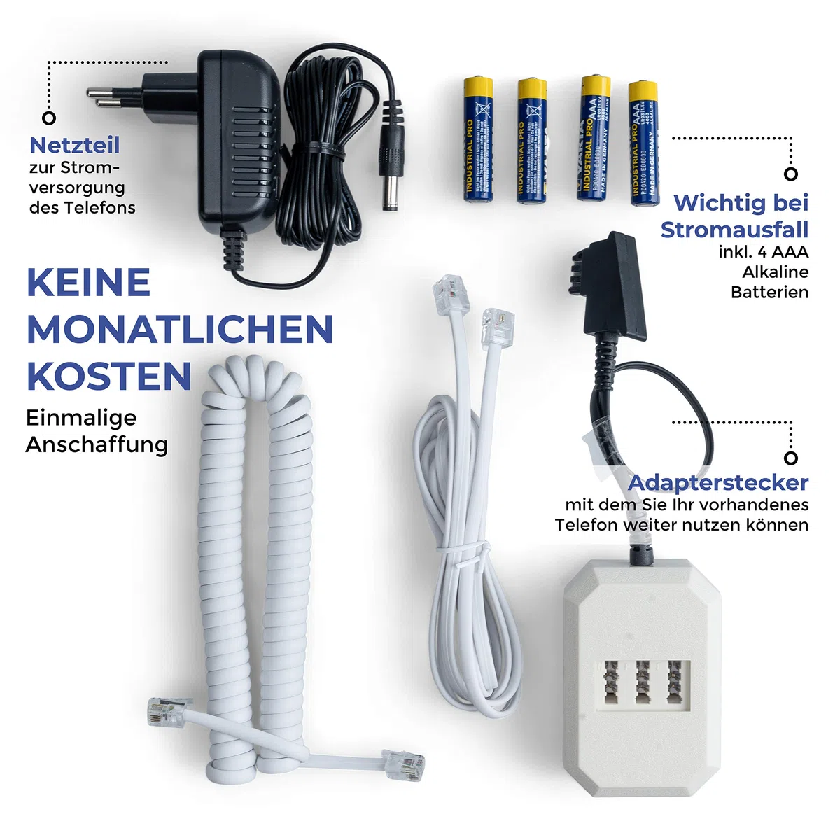 MaxCom KXTSOS: Seniorentelefon mit Funk-Notruf-Sender, schnurgebundenes Festnetztelefon mit Arm- und Halsbandsender, großen Tasten, Adapterstecker, hörgerätekompatibel