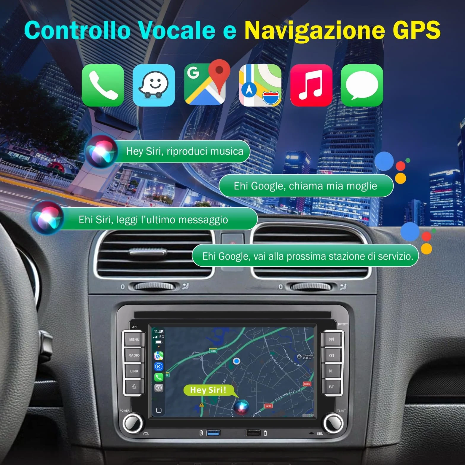 Linux Autoradio Mit Bildschirm für Golf 5 6 VW Polo 6R T5 Passat Touran Seat, 7 Zoll Wireless Carplay & Android Auto, MirrorLink, Navigation, Lenkrad Strg, DAB, SWC, Bluetooh/WLAN/FM/AM/USB/DSP/RDS