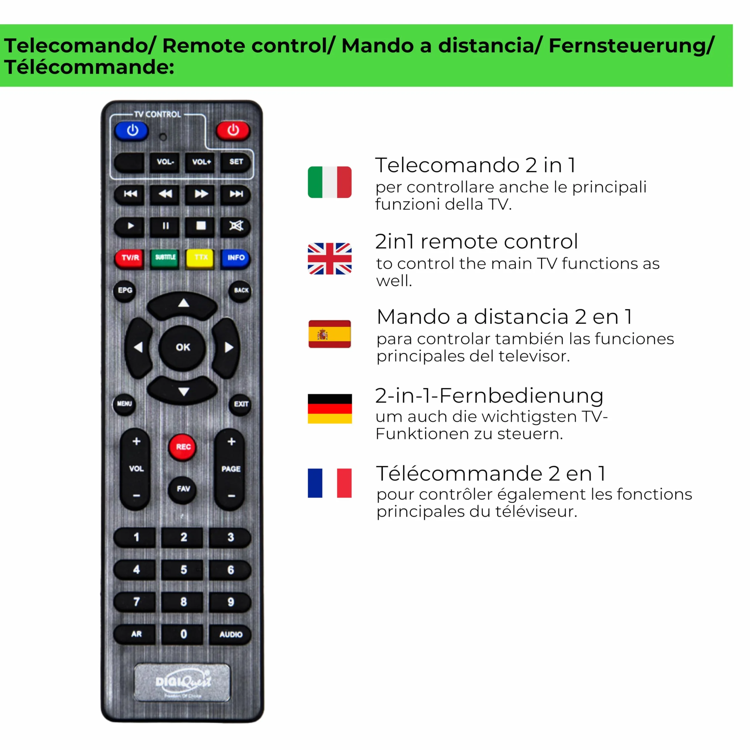 Digiquest Twin Tuner Rec Digitaler terrestrischer Receiver, DVB-T2, Full HD, Small Edition, Videorekorder, Schwarz