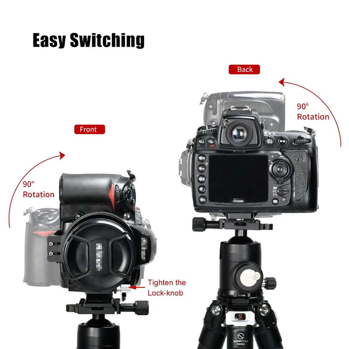 SUNWAYFOTO LS-80, 80 mm universeller Drehring für DLSR-Kameras, Stativmontagering, Objektivstützring, Arca Swiss Plattenmontage, DSLR, horizontale und vertikale Umschaltung