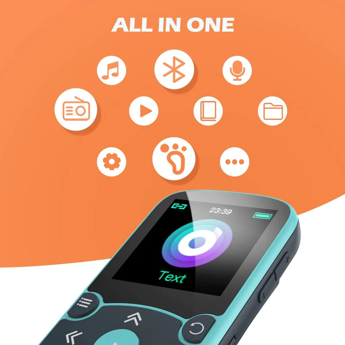 AGPTEK MP3 Player Bluetooth 5.0 Sport 32GB mit 1,5 Zoll TFT Farbbildschirm, Mini Musik Player mit Clip, Unterstützt bis 128GB TF Karte, mit unabhängiger Lautstärketaste, Blau
