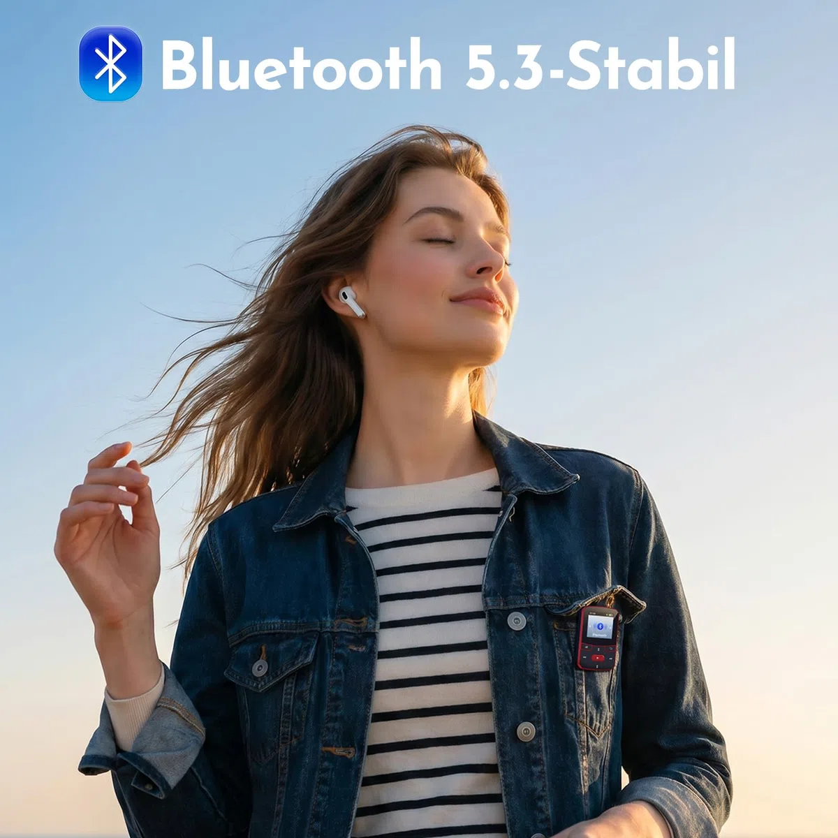 64GB MP3 Player Bluetooth 5.3, Clip Sport Musikplayer mit Blindbedienung, Tragbarer 29g Mini Audioplayer mit Resume-Funktion, FM Radio, Diktiergerät, bis 128GB
