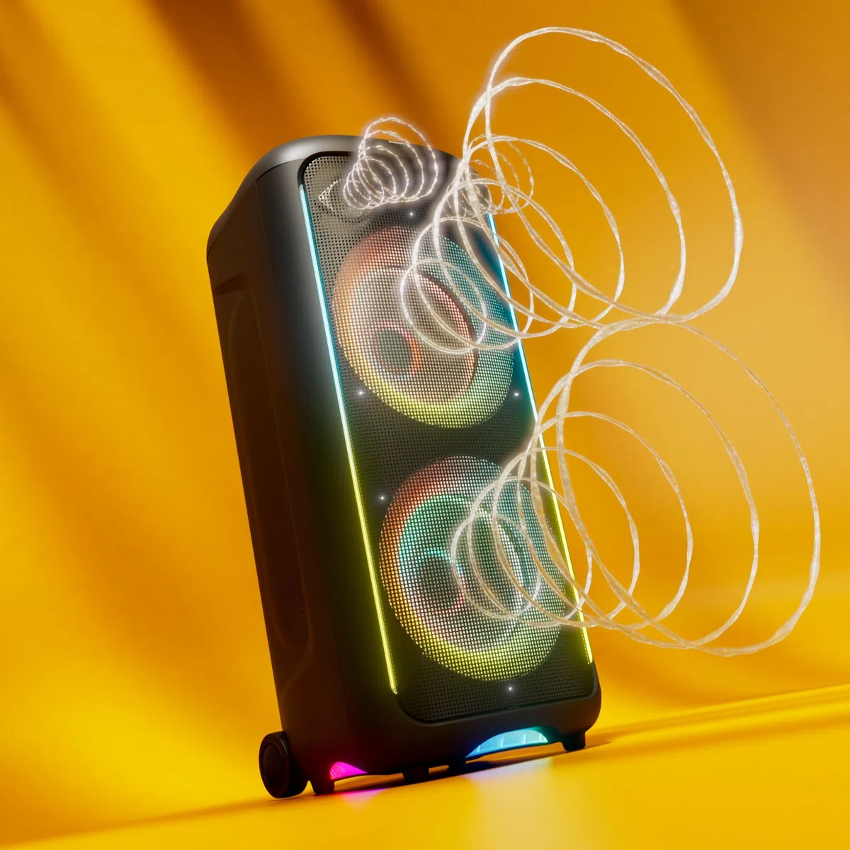 Philips TAX5000E Bluetooth-Party-Lautsprecher, 200 W Leistung, Bass+, Lichtshow, 14 Std. Akku, TWS, Auracast, Mikro-/Gitarren-Eingänge, IPX4-Spritzwasserschutz, USB, AUX, App-Steuerung, Räder, Griff