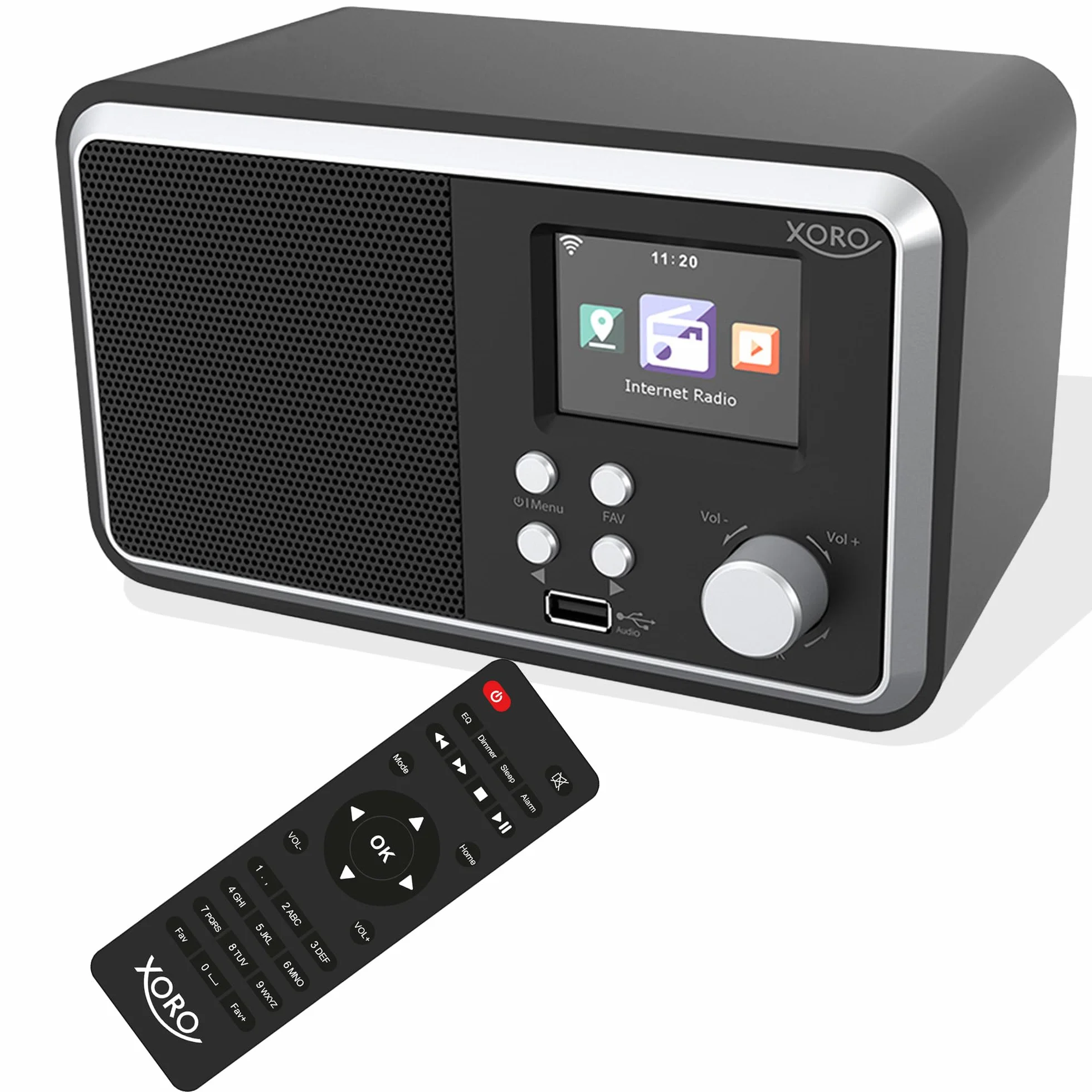 XORO DAB 300 IR digitales WLAN Internet Radio mit DAB+ & FM Empfang, Bluetooth 5.2, Podcast-Wiedergabe, 2,4" Zoll Farbdisplay, integriertem Wecker, Schwarz