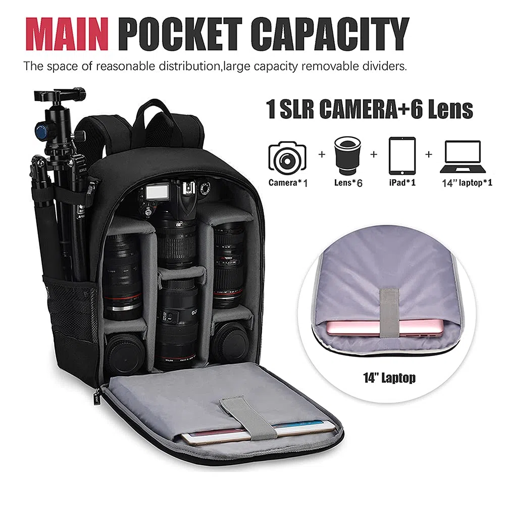 Cwatcun Kamerarucksack Wasserbeständig Fotorucksack Professioneller Kameratasche für spiegellose SLR DSLR, kompatibel für Sony Canon Nikon Kamera und Objektivstativ Zubehör (2.0 klein, Schwarz)