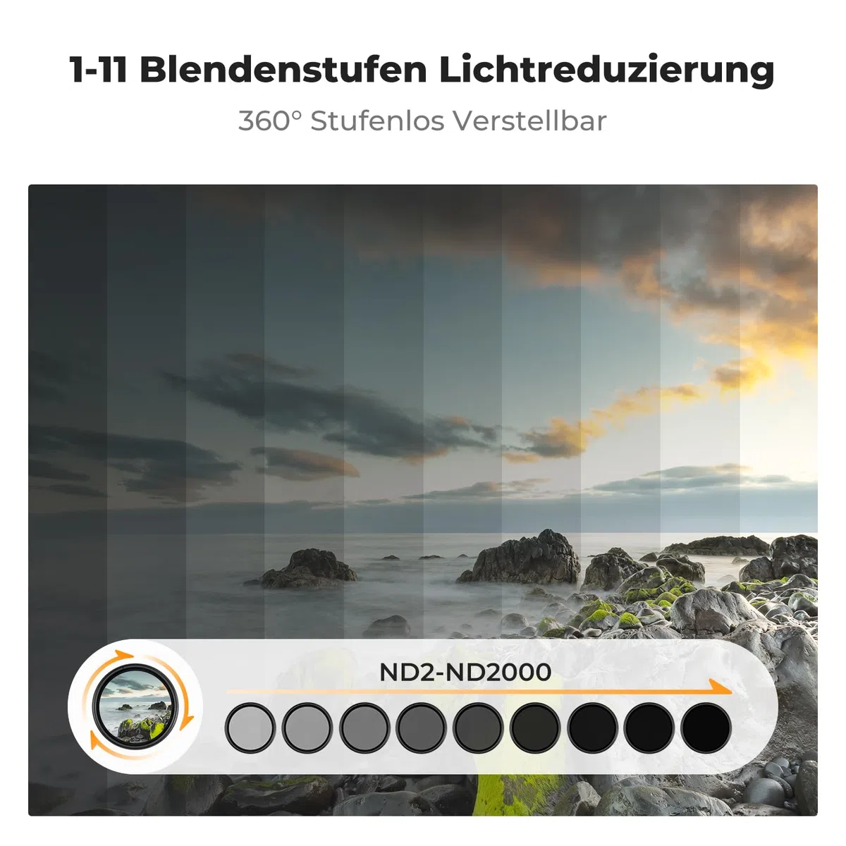 K&F CONCEPT Nano K-Serie ND Filter 67mm Variabler Graufilter ND2-ND2000 (1-11 Blendenstufen)