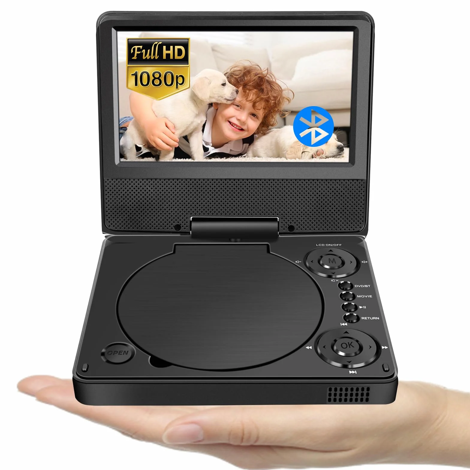 9,5" Bluetooth Tragbarer DVD Player YOOHOO mit 7,5" HD Bildschirm für Kinder,für unterwegs,Auto Fernseher für kopfstütze, alle Regionen kostenlos, Wiedergabe Aller Formate MKV/MP4/WAV/AVI/MP3/CD/1080P