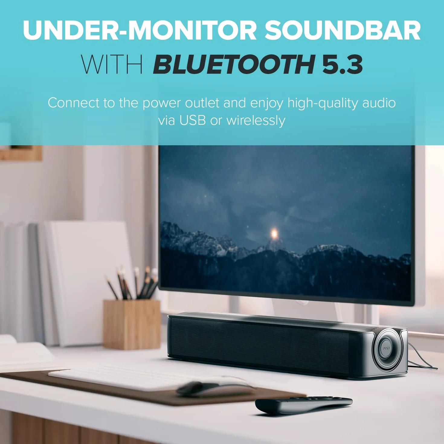 Creative Stage SE Under-Monitor Soundbar mit USB Digital Audio und Bluetooth 5.3, Clear Dialog und Surround by Sound Blaster, Stromversorgung über Adapter