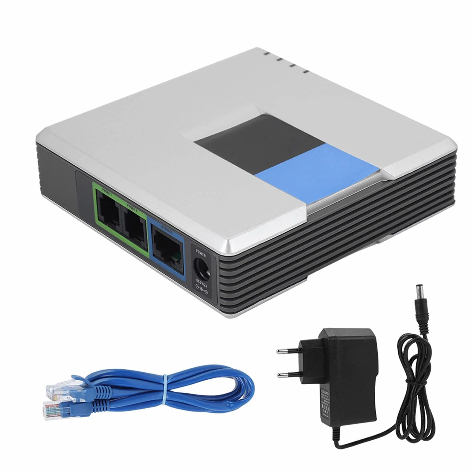VoIP Internet Phone Adapter, 2 Ports Internet Phone Adapter Unterstützt SIP V2 Protokoll mit Netzwerkkabel für PAP2T (EU-Stecker)