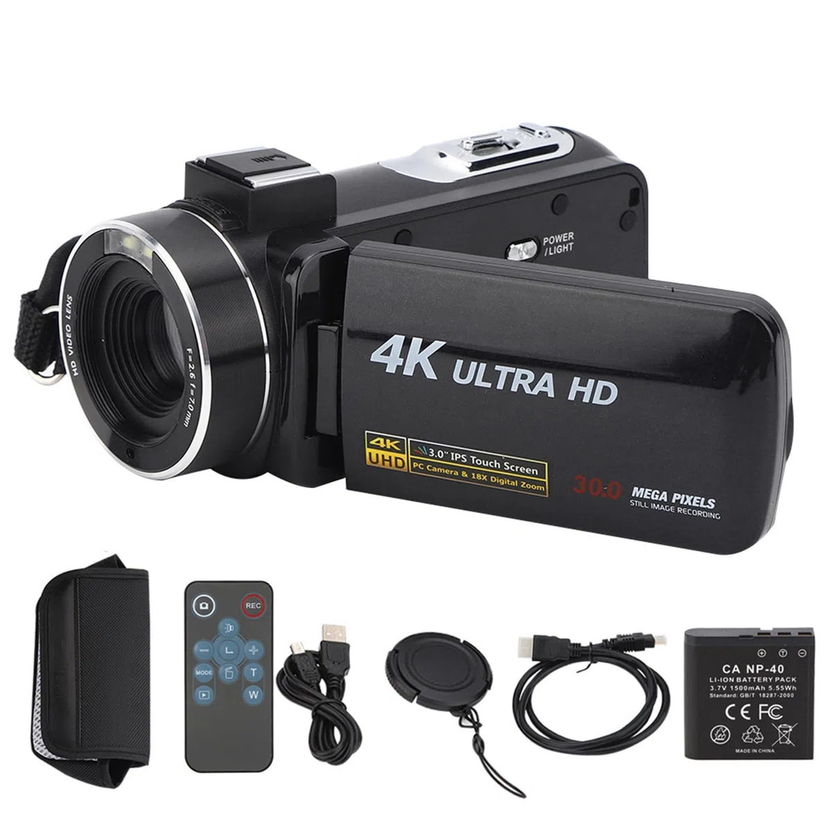 Video, Digital, 17 X 14 X 10, 4K, Verwacklungsfrei, Hochauflösendes Digitales Video, 18-facher Zoom, 3-Zoll-IPS-Touchscreen-Kameras Fotovideos