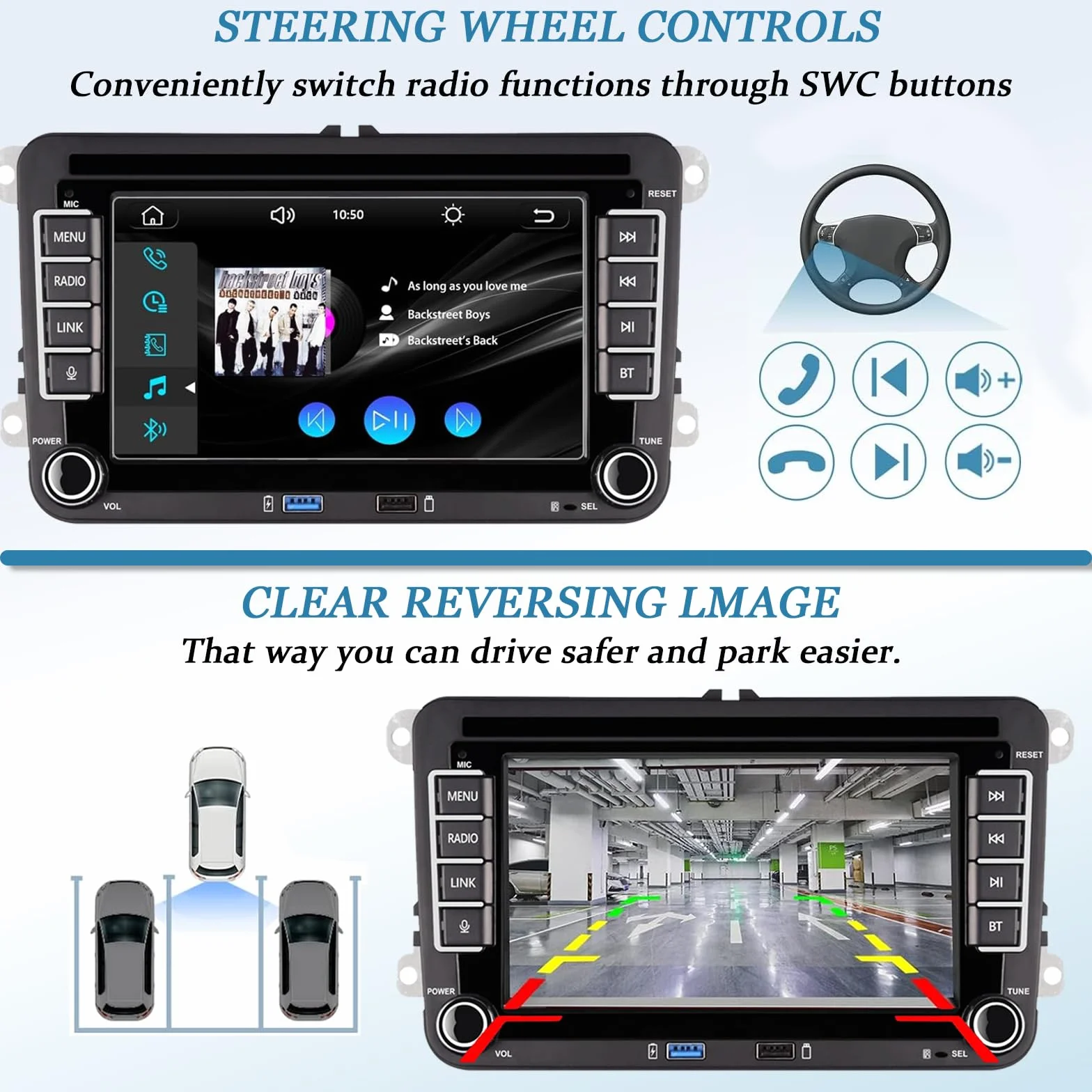 Autoradio Bluetooth Bildschirm für VW Golf 5 6 Polo T5 Passat Touran Sitz mit FM/AM, Apple Carplay, Android Auto, SWC, Mirror Link, 2 Din Dab Autoradio Touch Display