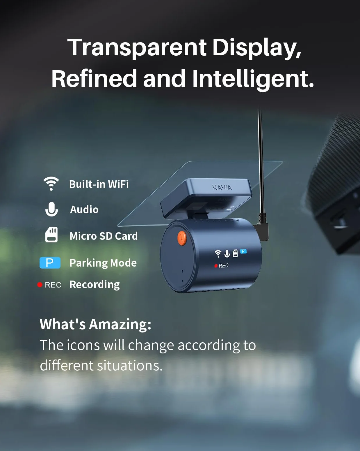 KAWA 2K Dashcam, Tarnanzeige & Sprachsteuerung & WLAN-Kamera fürs Auto | Frontkamera, inkl. 32GB TF-Karte, G-Sensor & Loop-Aufnahme, App-Steuerung, NightEagle Engine, 24-h-Parküberwachung