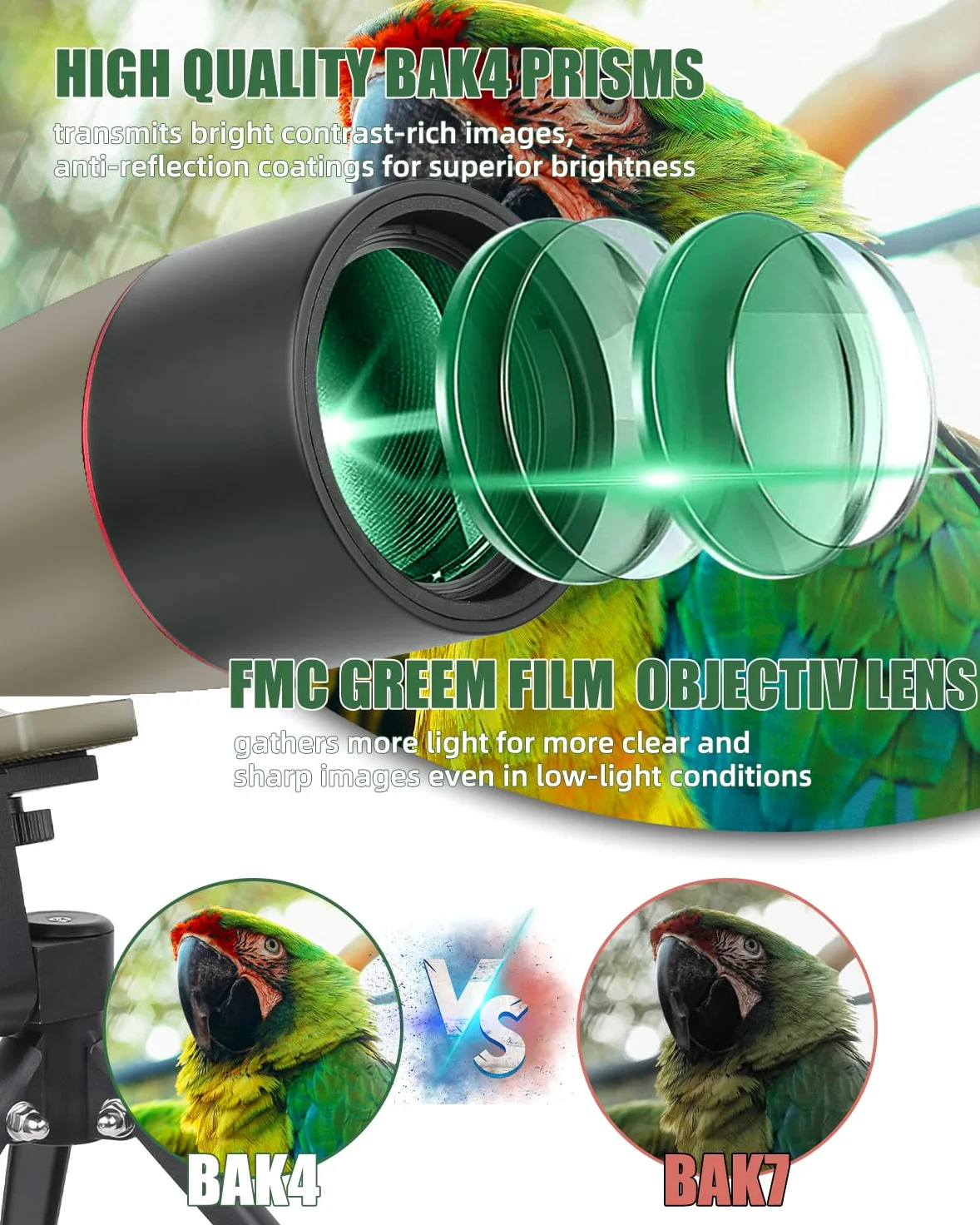 Spektiv, Ultra HD 25–75 x 60 Teleskop, Dual-Fokussierung, ED, wasserdichtes Zielfernrohr, FMC-Objektiv, BAK4-Prisma mit Tragetasche, Stativ für Zielschießen, Jagd, Vogelbeobachtung, Wildtierlandschaft