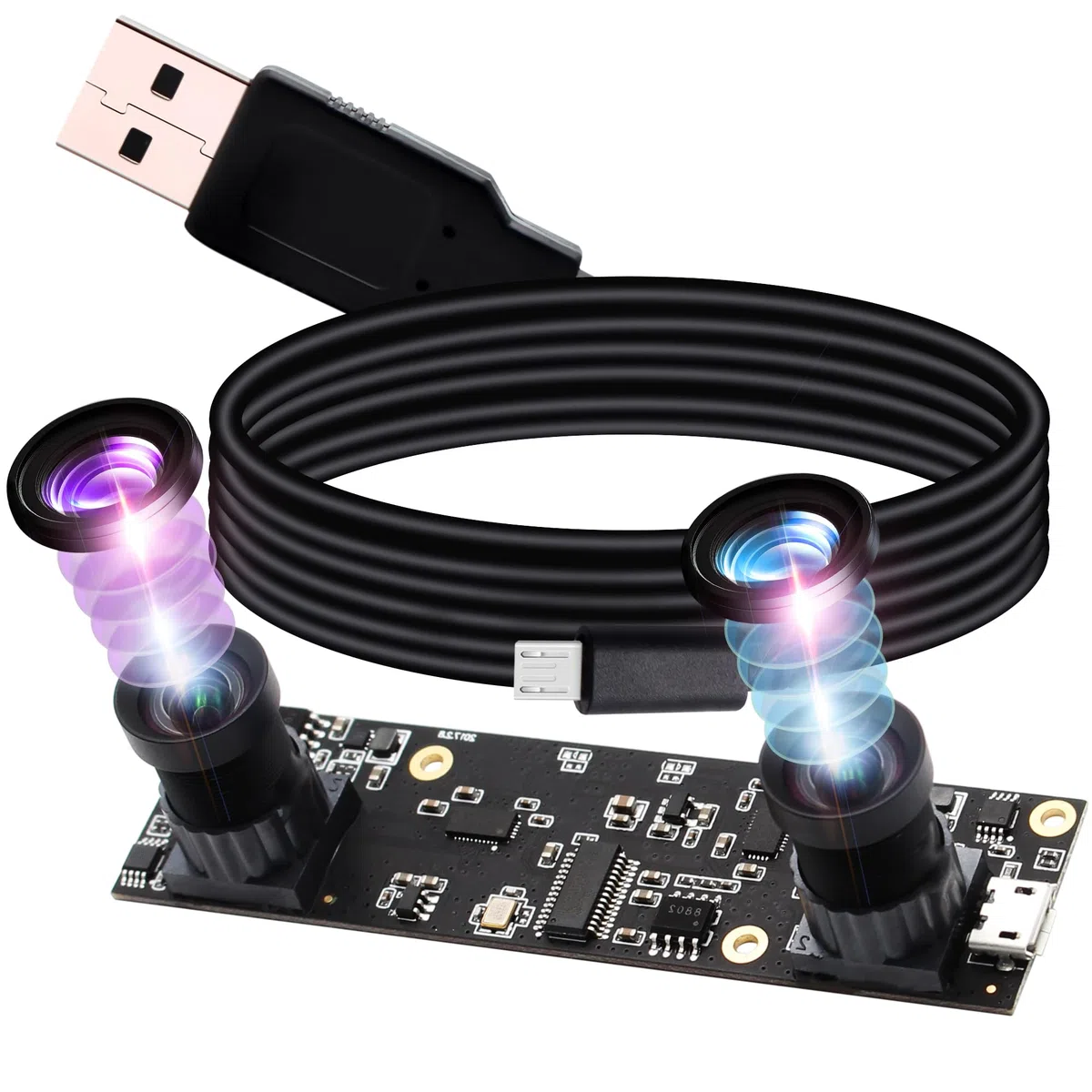 G Doppelobjektiv USB Kameramodul 1080p 30fps Webcam Board Modul,2MP Dual Objektiv USB mit Kamera,2Megapixel FHD 1/3" AR0330 Webkamera 100Grad Web Cam Windows Android Mac Linux Raspberry Pi Web Kamera