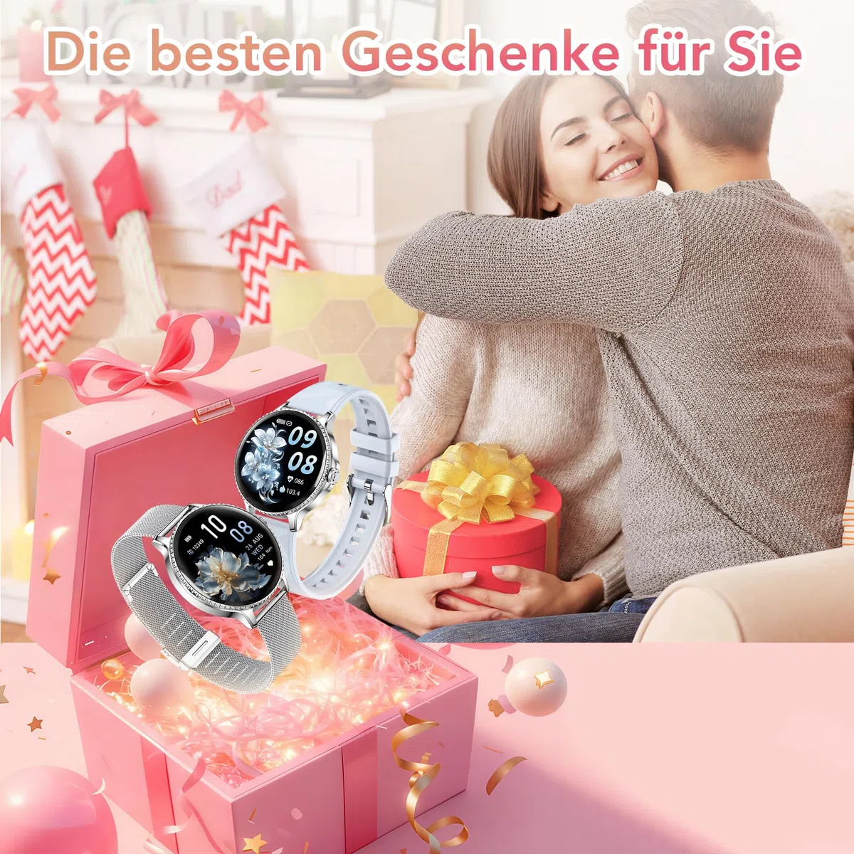 CIVO Smartwatch Damen Rund Silber 41mm: Fitness Tracker Demenuhr Schrittzähler Wasserdicht - Bluetooth-Anrufe Smart Watch für iOS Android Blau