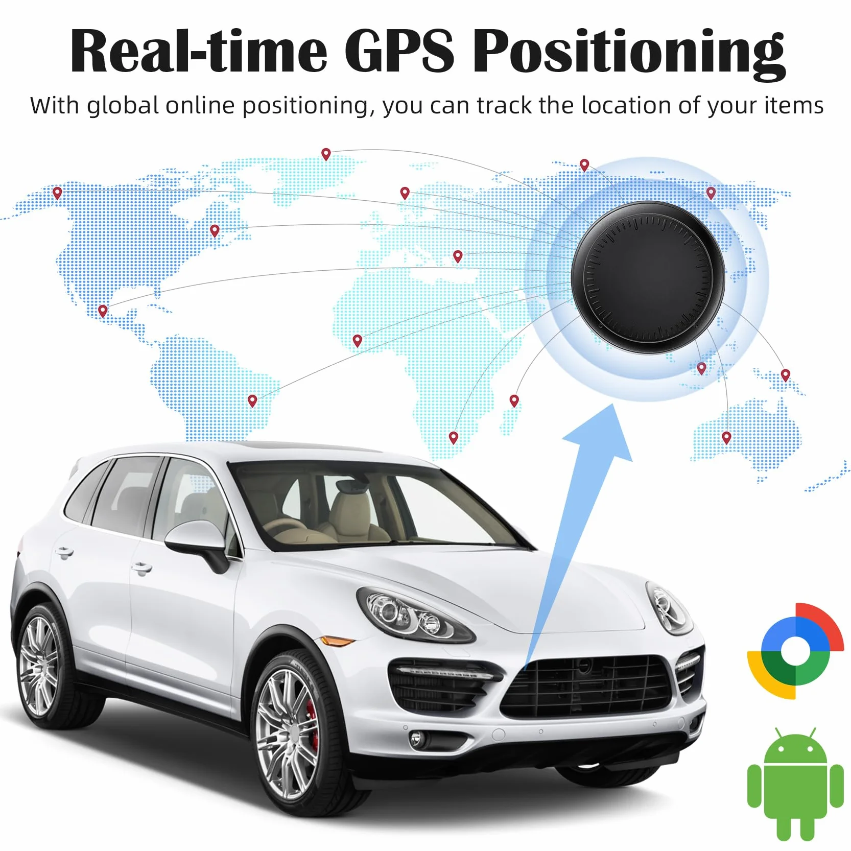 GPS Tracker für Auto, GPS-Tracker für Fahrzeuge Echtzeit Air Tracker Android, Globale Abdeckung Magnetischer Auto Tracker Verstecktes Ortungsgerät Keine monatliche Gebühr oder Abonnement