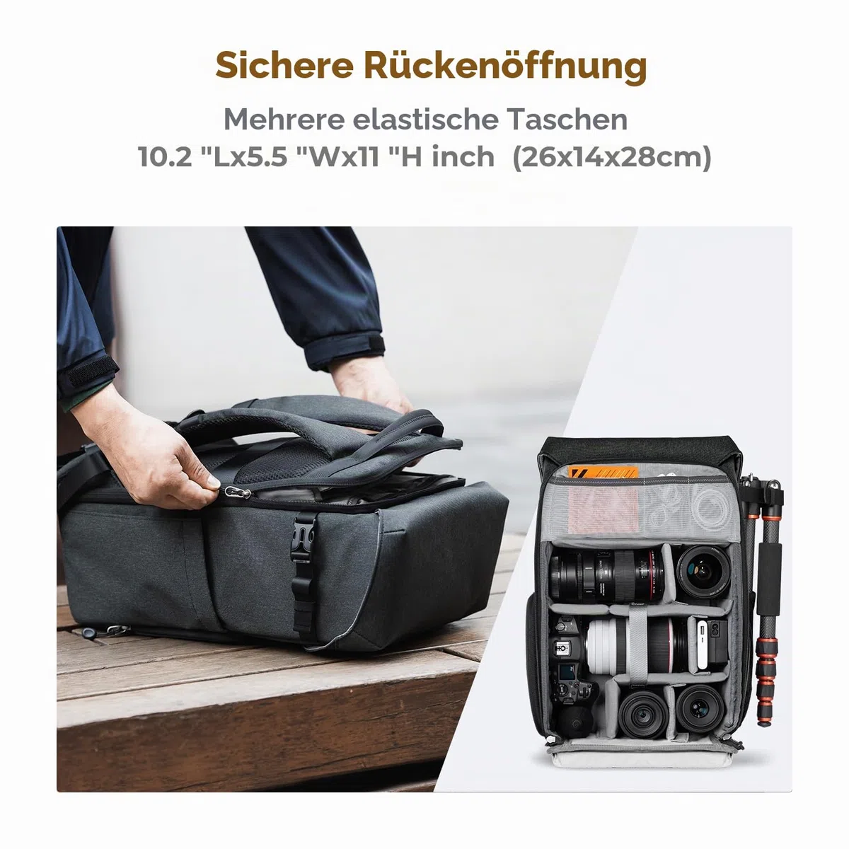 K&F Concept Kamerarucksack Rolltop 20L Fotorucksack Wasserdicht Robuste Rucksack-Stofftaschen aus Stoff für Spiegelreflexkamera Canon Nikon Sony Fujifilm Olympus und 15,6 Zoll Laptop
