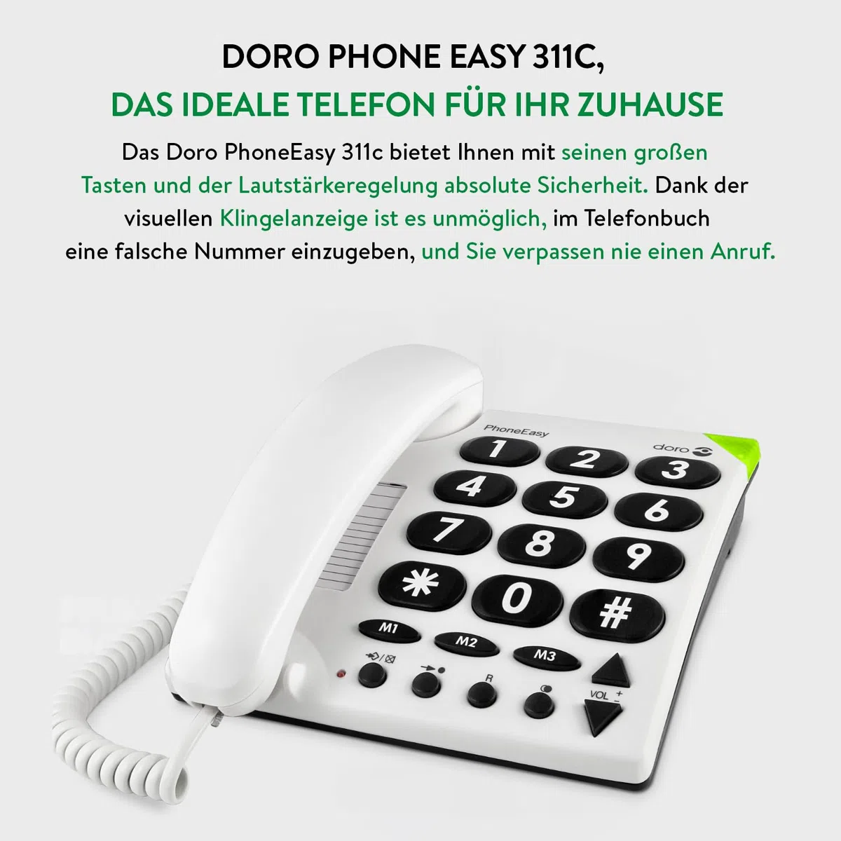 Doro 3891 PhoneEasy 311c, Schnurgebundenes Großtastentelefon mit optischerAnrufsignalisierung,weiß