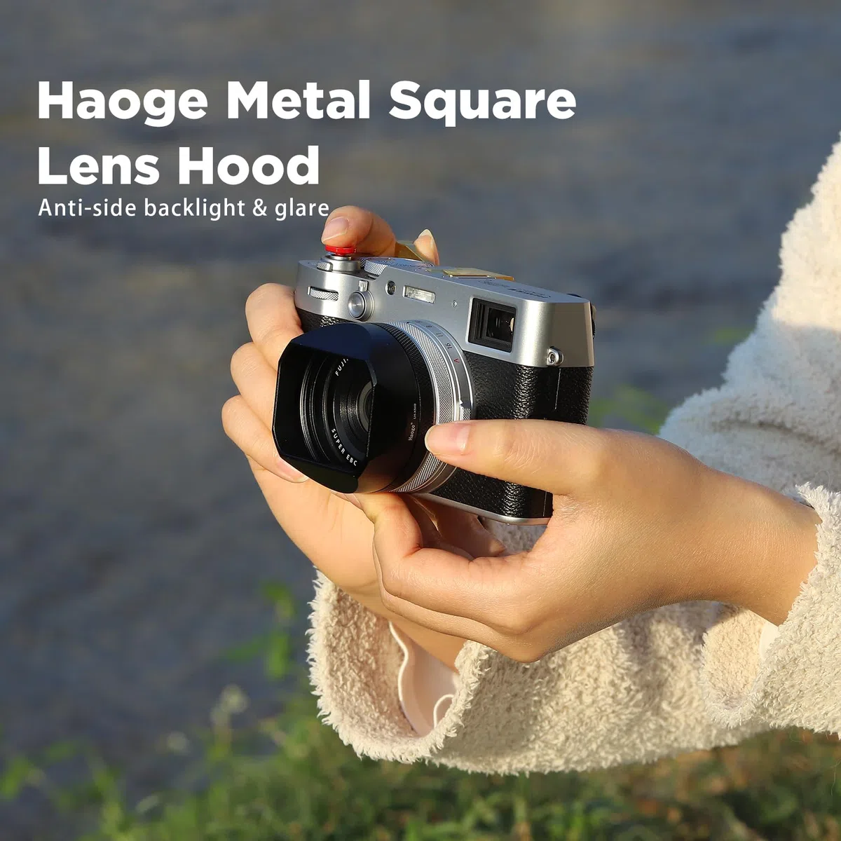Haoge LH-X54B Metall Rechteckig Sonnenblende Gegenlichtblende mit 49mm Adapterring für Fujifilm X100VI Fuji FinePix X100V Kamera Objektiv Schwarz