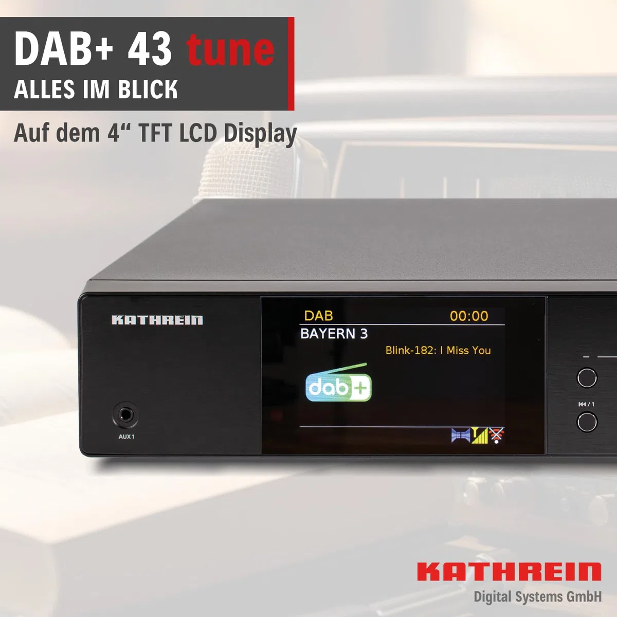 KATHREIN Internetradio DAB+ 43 Tune mit DAB+ und UKW-Empfang zur Erweiterung Einer HiFi Anlage, 2,4 GHz WLAN, Bluetooth, SpotifyConnect, Musik Streaming per UPnP | 4″ Farbdisplay, Streamingdienste Amazon Music, Spotify, Deezer, Bluetooth Audio Streaming,