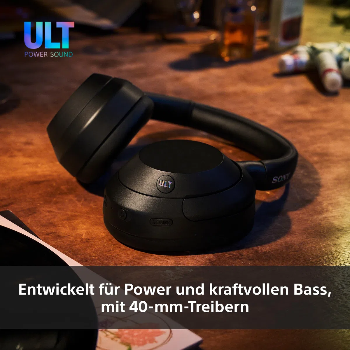 Sony ULT WEAR - Kabellose Kopfhörer mit Noise Cancelling, ULT Power Sound, ultimativer Deep Bass, selbem Prozessor wie WH-1000XM5, klare Anrufe, 30 Stunden Akkulaufzeit, iOS und Android - Schwarz