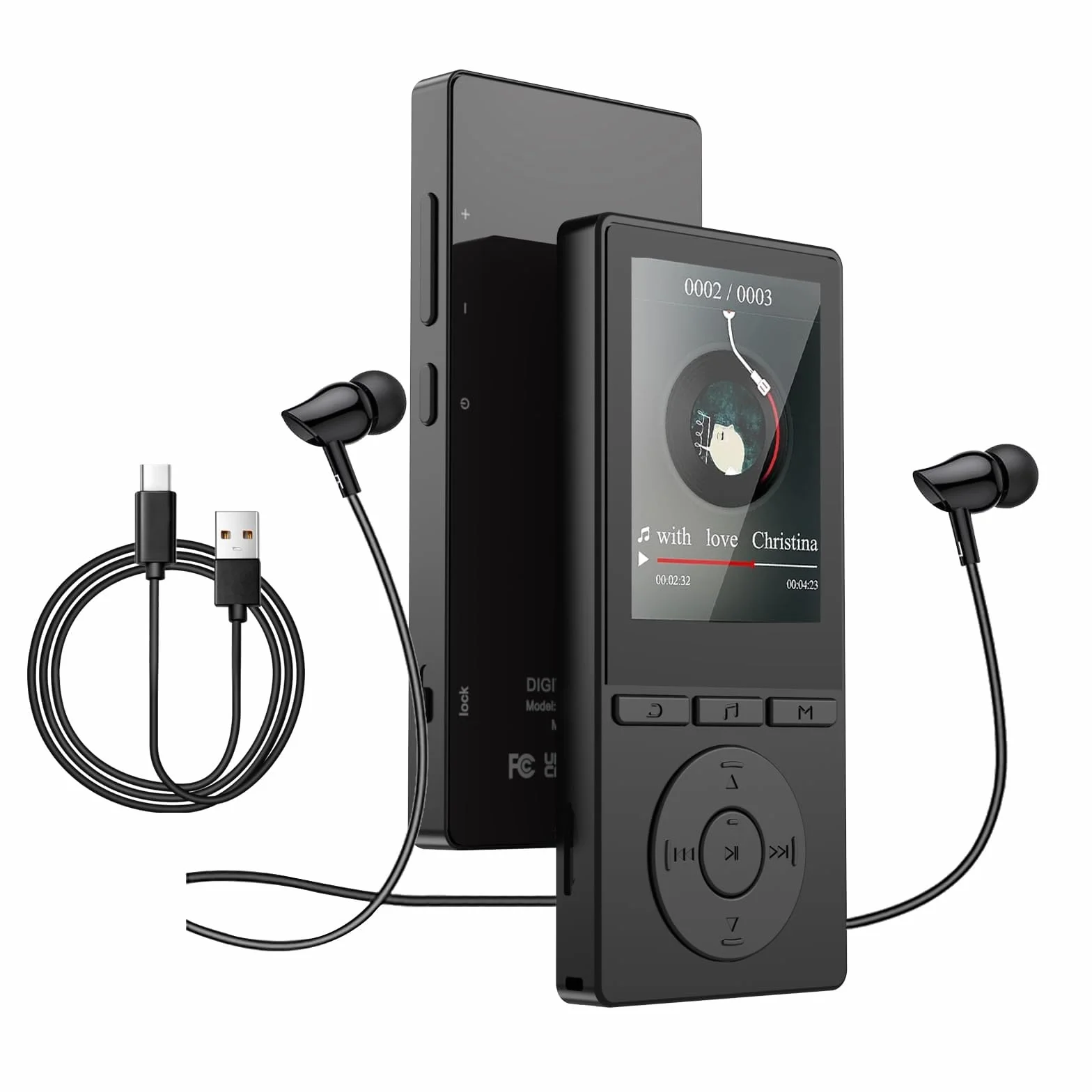 64GB MP3 Player Bluetooth 5.3, MP3 Player mit Lautsprecher, Musikwiedergabe, Sprachrekorder, E-Book, HiFi-Sound, Kopfhörer, MP3-Player Ideal für Sport, Support 128GB TF Card, Schwarz