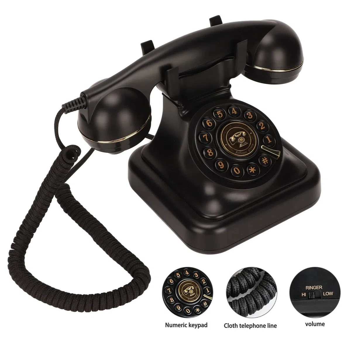 Vintage-Festnetztelefon, Altmodisches Schnurgebundenes Tischtelefon mit Klassischem Drehdesign mit Disc-Taste, Schnurgebundenes Retro-Telefon für Zuhause und Büro