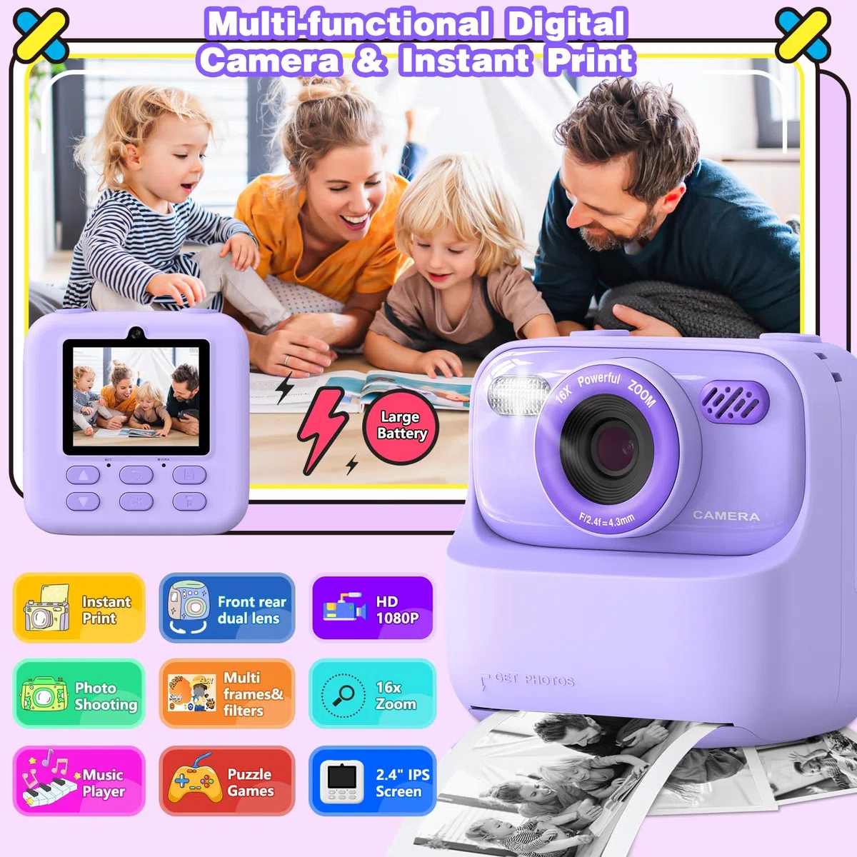 Masterbee Sofortbildkamera Digitalkamera Kinder 1080P HD Video Geschenk Mädchen Jungen 3-12 Jahre