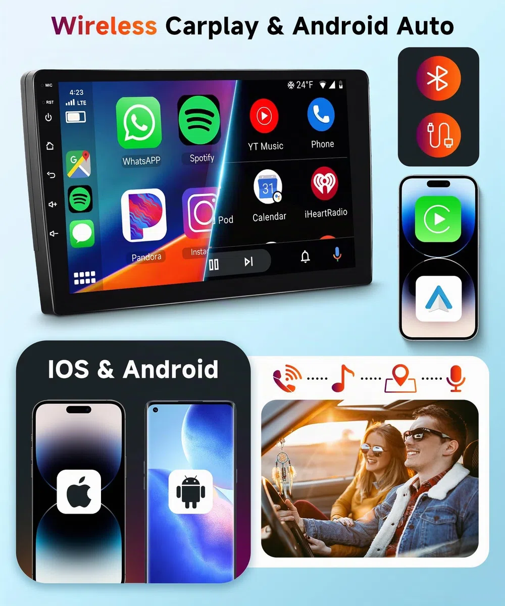 【2+64G】 Hodozzy Carplay Autoradio für Peugeot 407 2004-2011, 9 Zoll Touchscreen Android Autoradio mit Android Auto/WiFi/GPS/RDS/Bluetooth/USB+Rückfahrkamera