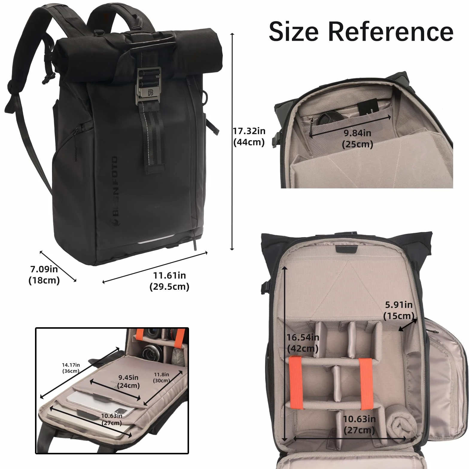 Besnfoto Kamerarucksack Wasserdicht, Fototasche Kameratasche für DSLR SLR spiegellose Kamera mit Laptopfach Stativhalter große Kapazität für Wandern Reisen Herren